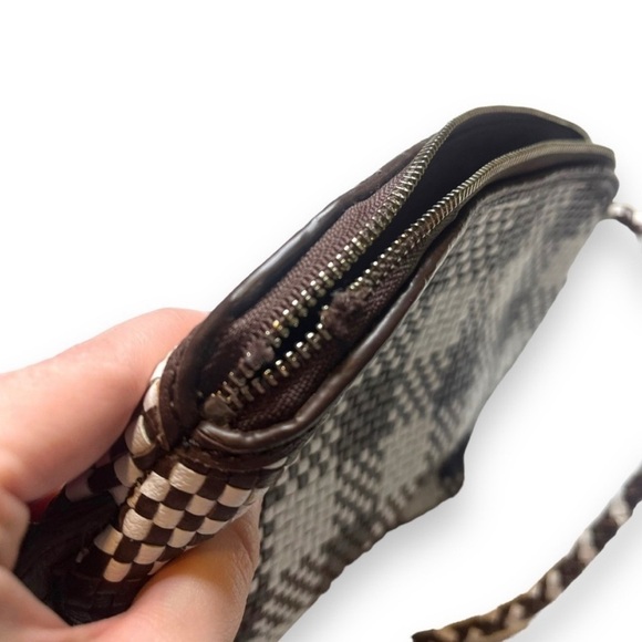 Loeffler Randall Mallory Leather Woven Crossbody Bag Brown White - Flawed - Picture 6 of 7